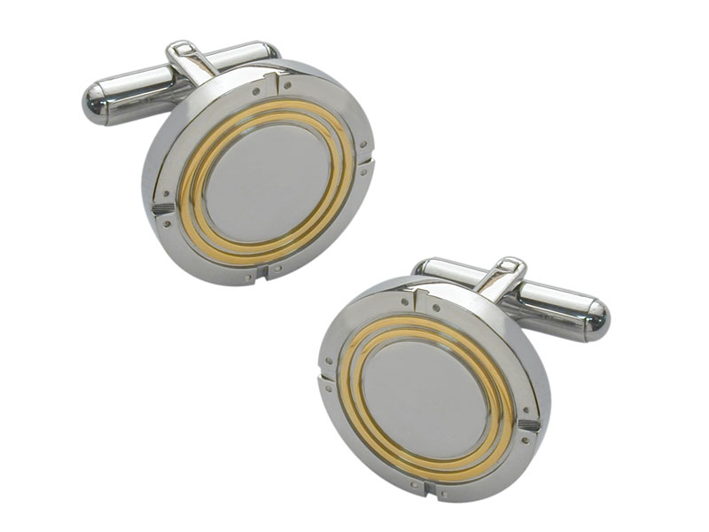 Men's High Polish Stainless Steel Two-Tone Cuff Links