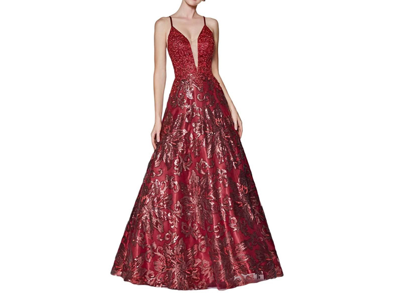 Women's Cinderella Divine Ml923 Sequined Deep V-Neck A-Line Dress