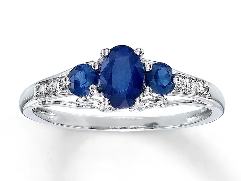 Women's Jared Natural Sapphire Ring with Diamonds 10K White Gold
