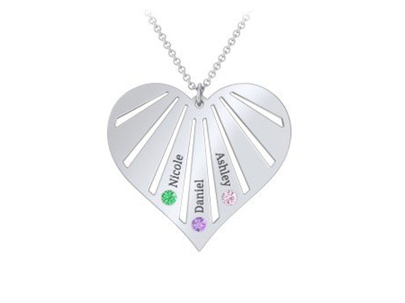 Women's Engravable Heart Necklace with 2-7 Birthstones