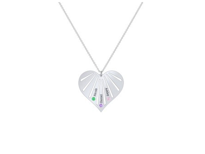 Women's Engravable Heart Necklace with 2-7 Birthstones