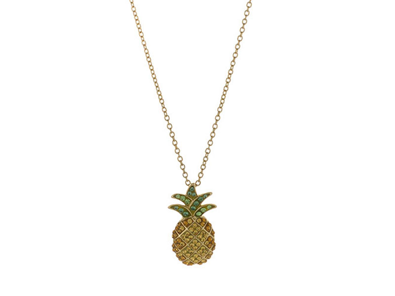 Women's Yellow Plated Pineapple Pendant Necklace With Crystals