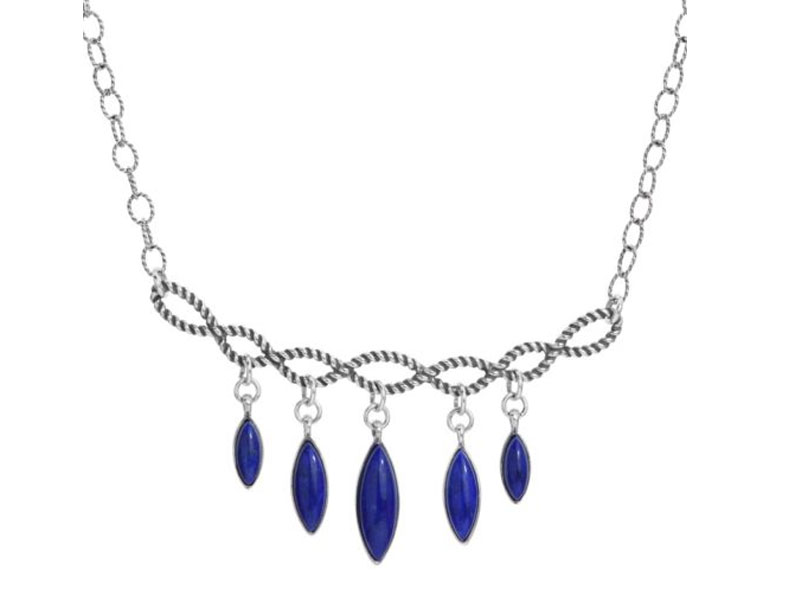 American West Jewelry Women's Sterling Silver Blue Lapis Necklace 17 Inch