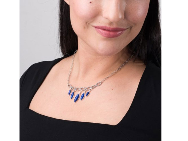 American West Jewelry Women's Sterling Silver Blue Lapis Necklace 17 Inch