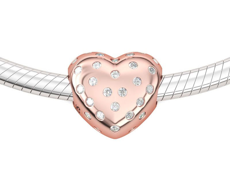 Women's Rose Gold Heart Charm Sterling Silver