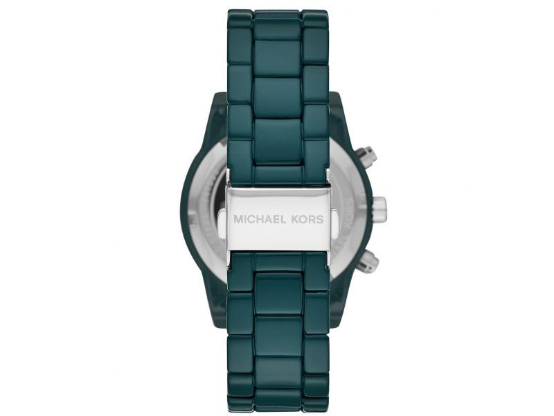 Ladies' Michael Kors Ritz Chronograph Pavé Teal Stainless Steel Bracelet Watch