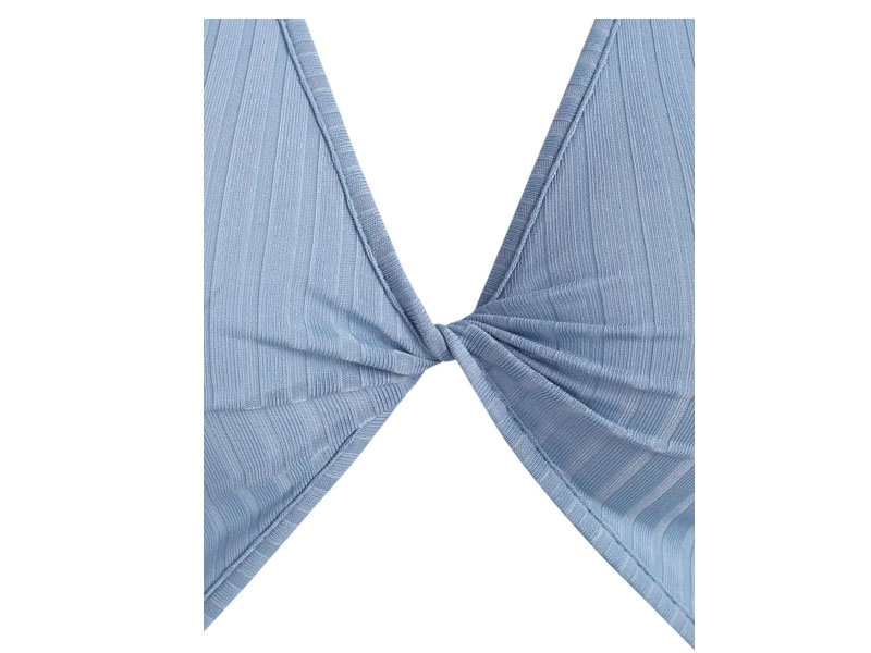 Women's Rib-knit Twist Cutout Split Side Slinky Tank Dress Light Blue S