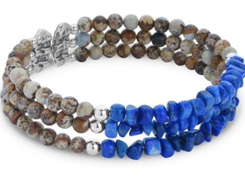 American West Jewelry Sterling Silver Jasper Blue Lapis Gemstone Beaded Bracelet