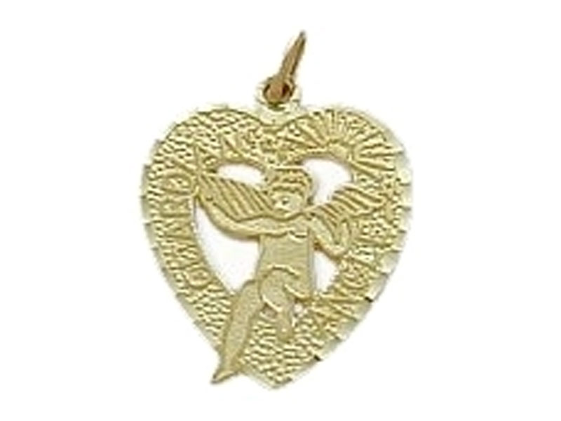 Women's 10 Karat Yellow Gold Guardian Angel Heart Charm Pendant