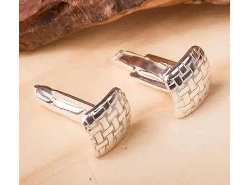 Mexican Taxco Silver Artisan Crafted Cufflinks Seri Weaving