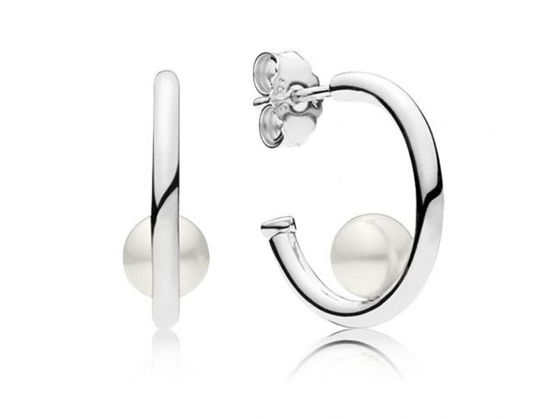 Women's Pandora Contemporary Pearls Hoop Earrings Freshwater Cultured Pearl