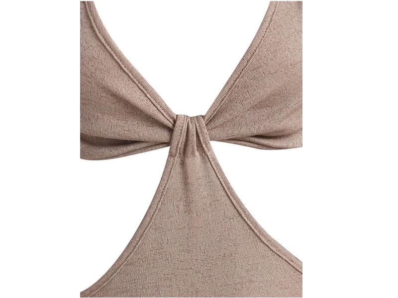 Women's Spaghetti Strap Cutout Knit Maxi Mermaid Dress Light Coffee M