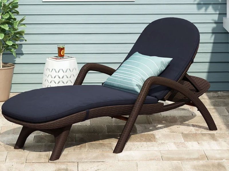 Riley Outdoor Faux Wicker Chaise Lounge With Cushion