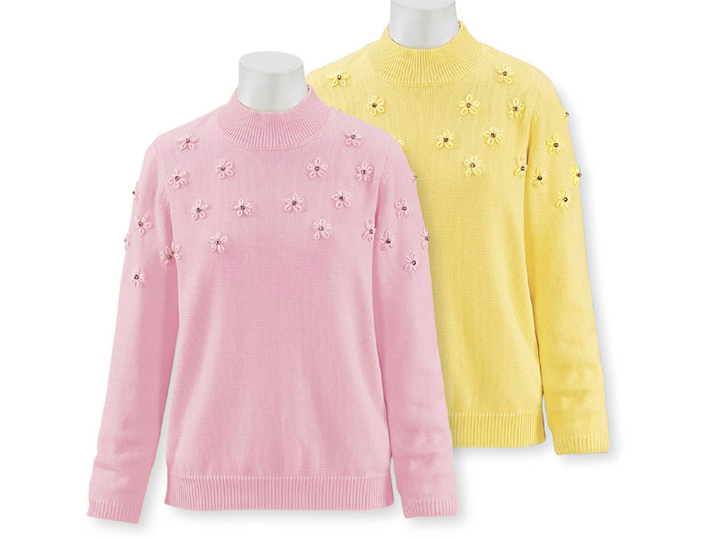 Sparkling Embroidered-Flowers Sweater For Women