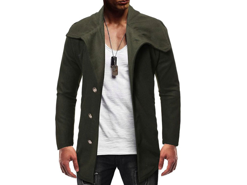 Men's Single Breasted Zipper Detail Wool Blend Coat