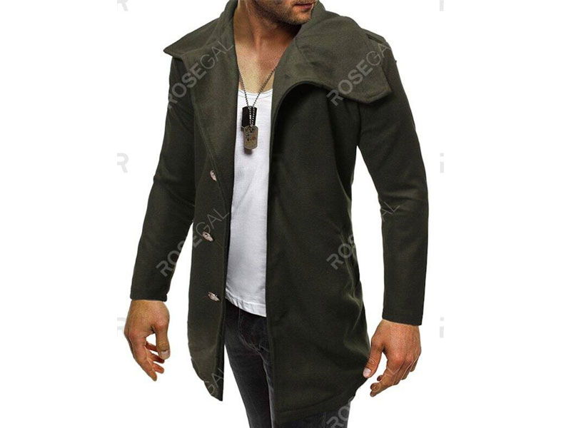 Men's Single Breasted Zipper Detail Wool Blend Coat