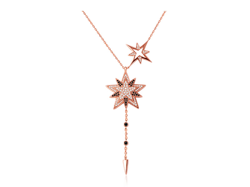 Women's Star Necklace Sterling Silver 18k Rose Gold Plated with Stones