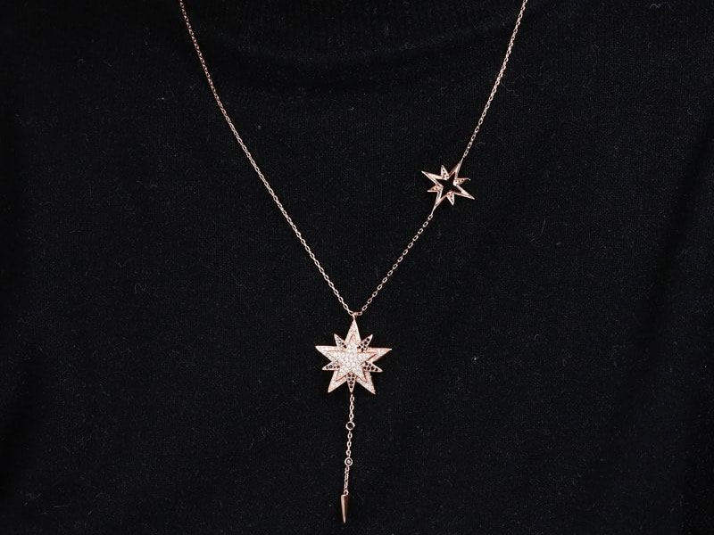 Women's Star Necklace Sterling Silver 18k Rose Gold Plated with Stones
