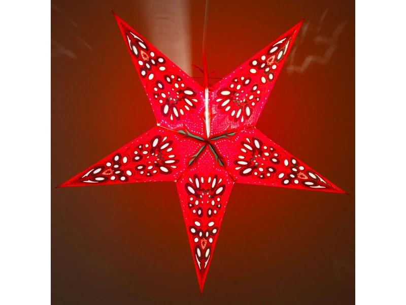 Blowout 24 Inch Red Flower Glitter Paper Star Lantern Hanging Decoration