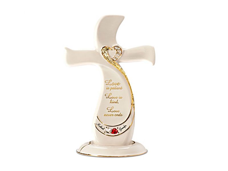 Love Never Ends Porcelain Cross Personalized With 2 Names