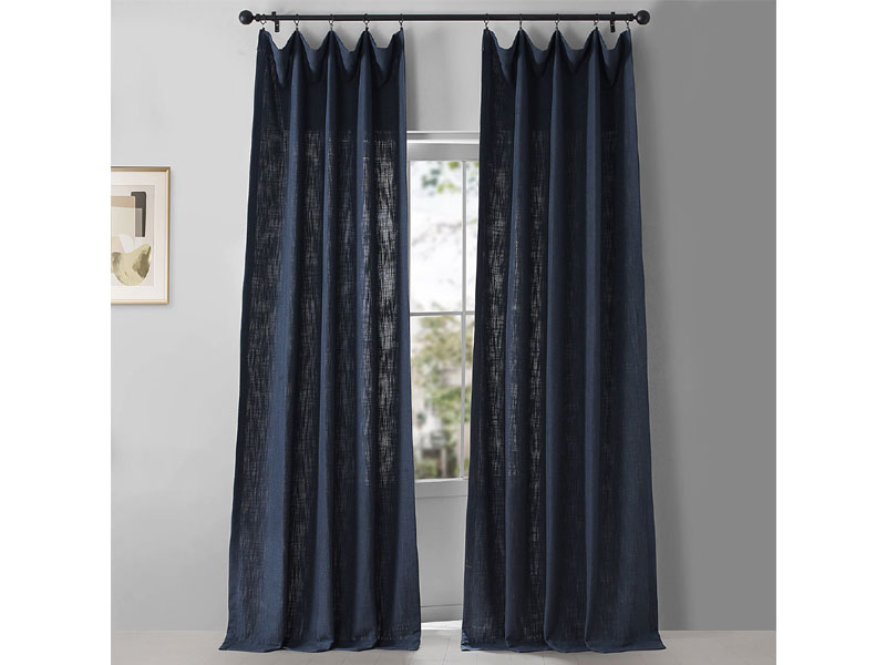 Ballpoint Blue Belgian Heavy Faux Linen Curtain