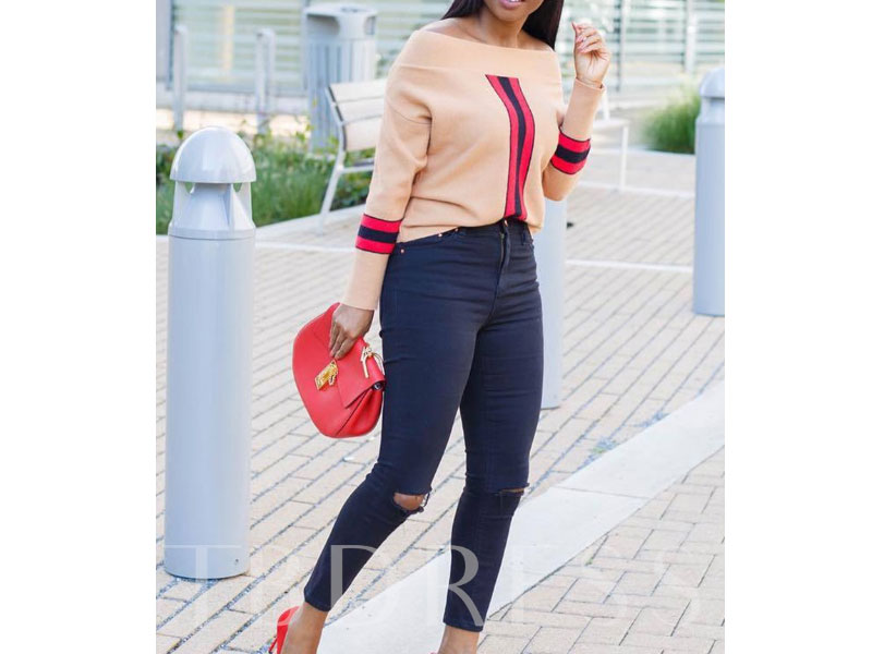 Stripe Oblique Collar African Fashion Women's T-Shirt