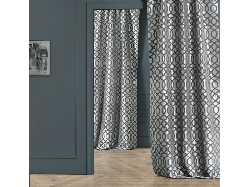 Filigree Grey & Pewter Designer Flocked Curtain