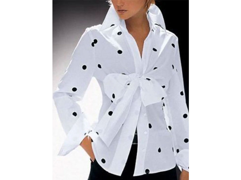 Women's Shirt Collar Long Sleeve Polka Dots Top