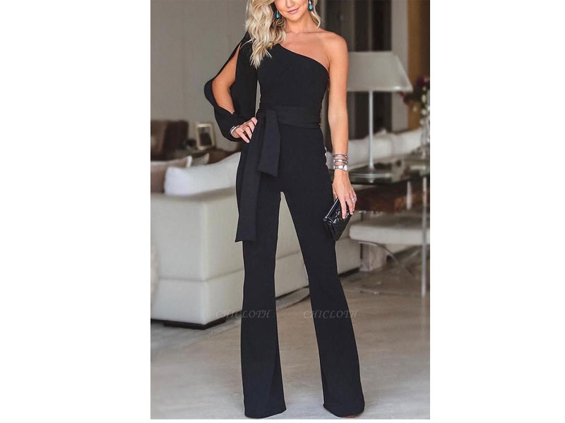 Women's A| Chicloth Stylish One Shoulder Long Sleeves Jumpsuits