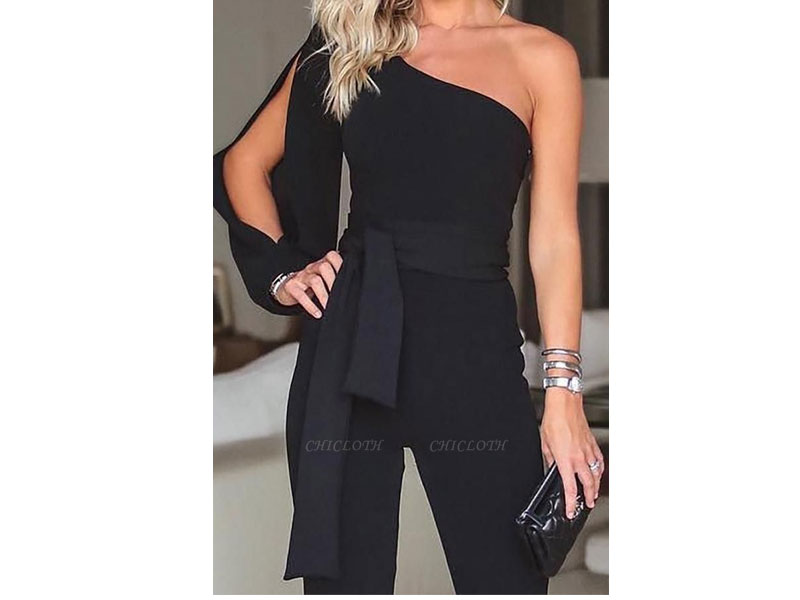 Women's A| Chicloth Stylish One Shoulder Long Sleeves Jumpsuits