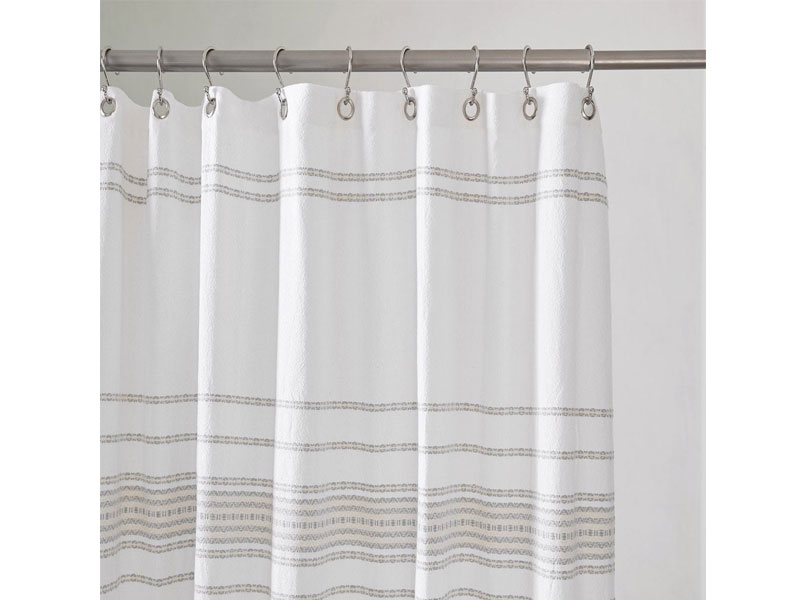 Rippled Stripe White Organic Shower Curtain