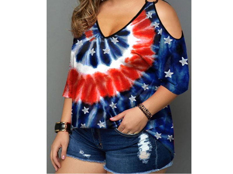 Women's Rotita Plus Size Tie Dye and American Flag Print T Shirt