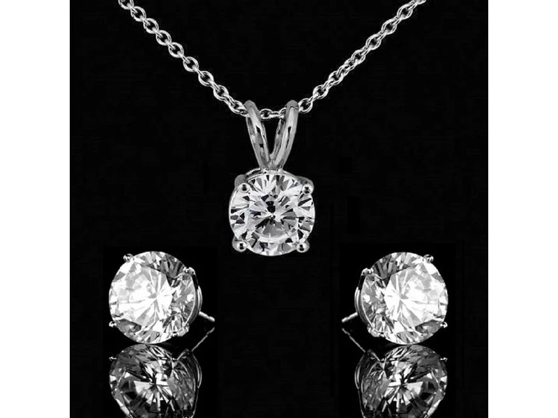 Diamond Veneer Cubic Zirconia Sterling Silver Pendant & Earrings Set