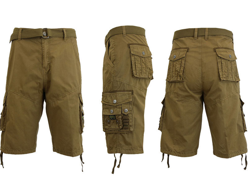 Men's Distressed Vintage Belted Cargo Utility Shorts