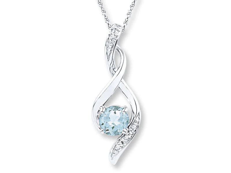 Women's Jared Aquamarine Necklace Diamond Accents Sterling Silver