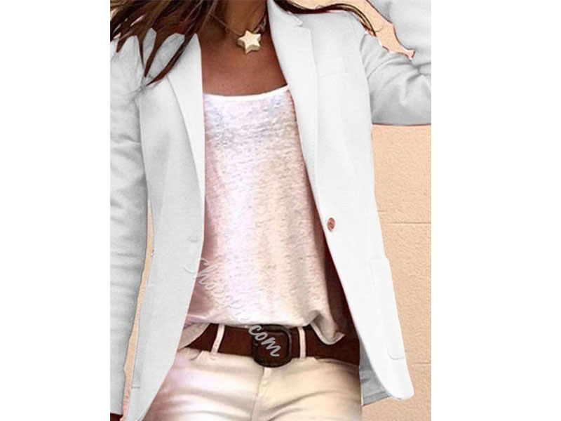 Plain One Button Notched Lapel Mid-Length Women's Casual Blazer