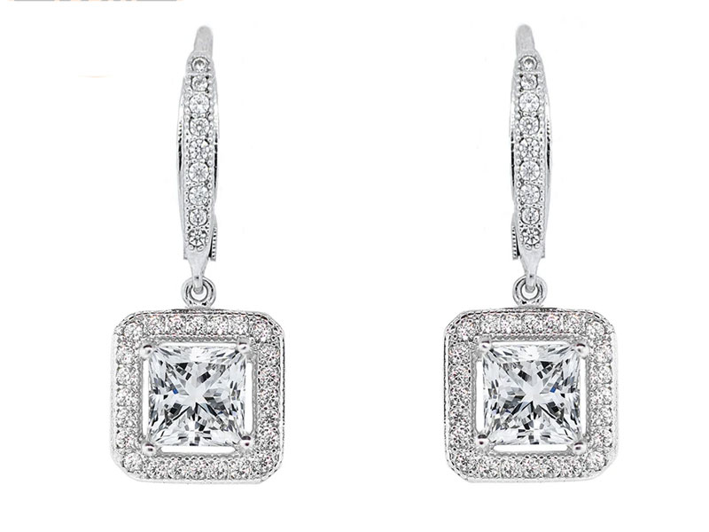 Cat & Chloe  Ivy Faithful 18k White Gold Princess Halo Drop Earrings For Women