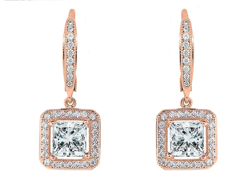 Cat & Chloe  Ivy Faithful 18k White Gold Princess Halo Drop Earrings For Women