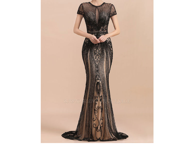Women's Luxury Black all-covered beaded Mermaid Prom Dress