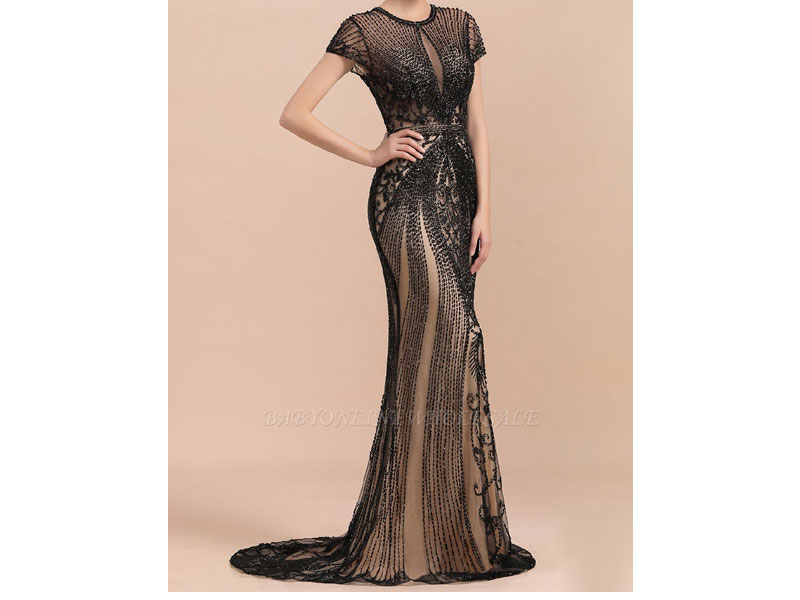 Women's Luxury Black all-covered beaded Mermaid Prom Dress