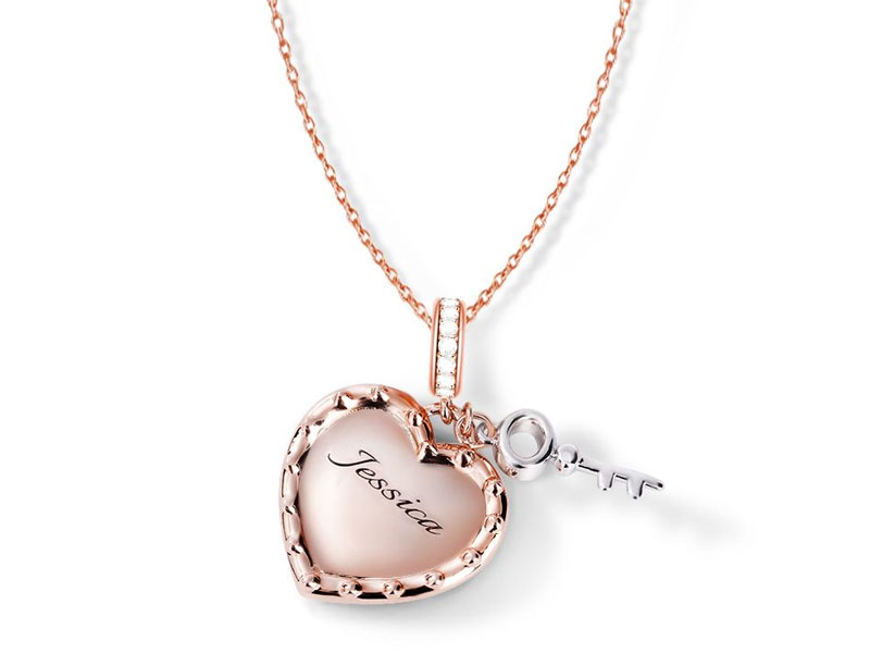 Women's Heart & Key Necklace Rose Gold S925 Silver Pearl Chain