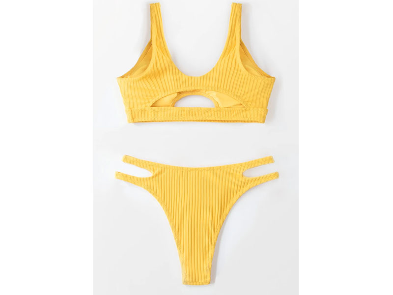 Women's Textured Yellow High Leg Bikini