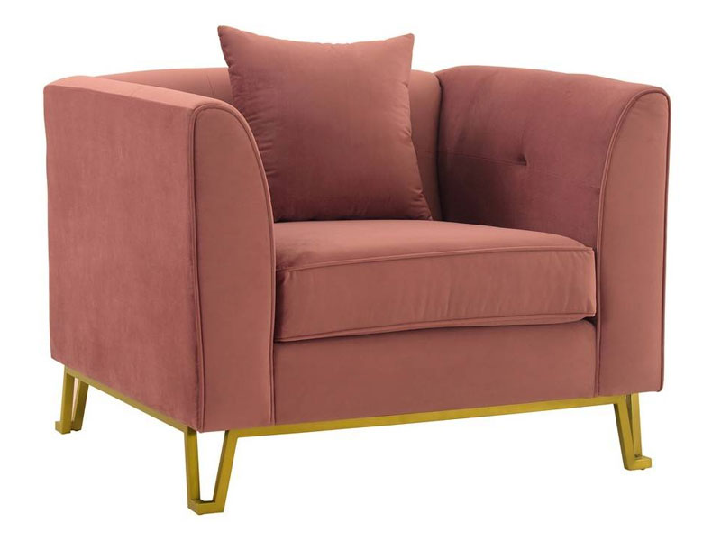 Armen Living Everest Blush Fabric Sofa Accent Chair with Brushed Gold Legs