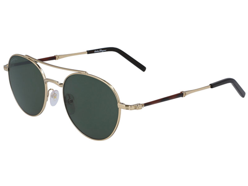 Men's Salvatore Ferragamo Rounded Pilot W-Lempered Glass Lens Sunglasses