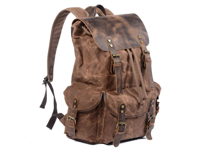 Monteverde Rugged Waxed Canvas & Leather Backpack Tan or Grey