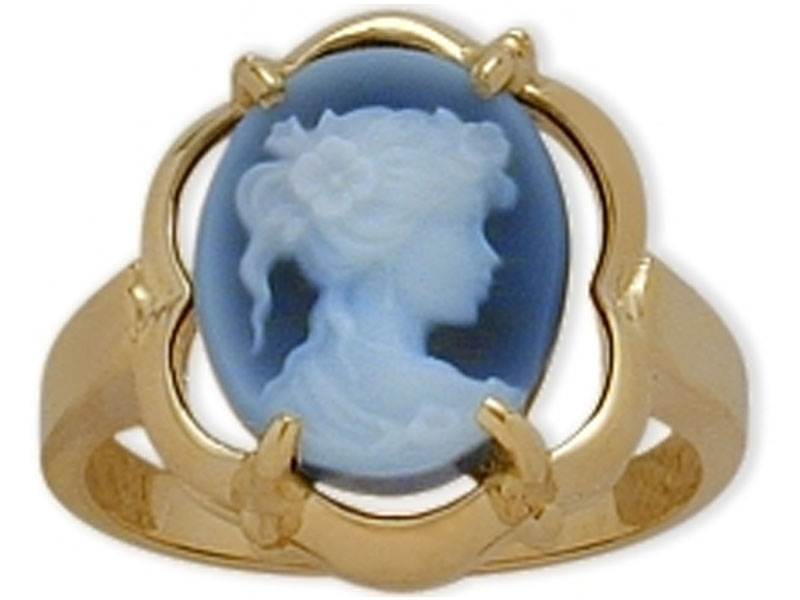 Women's 14 Karat Yellow Gold Blue Agate Cameo Ring