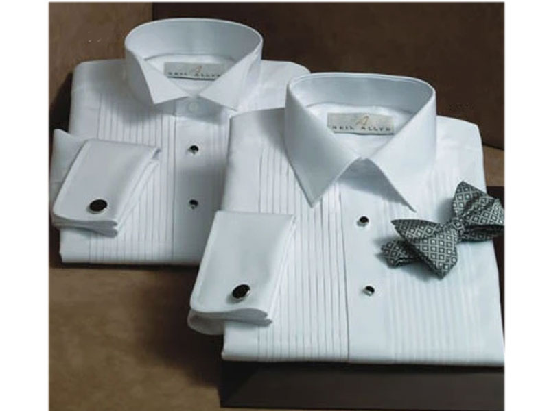 Men's 100% Cotton Pleated Laydown Collar Tuxedo Shirt French Cuffs