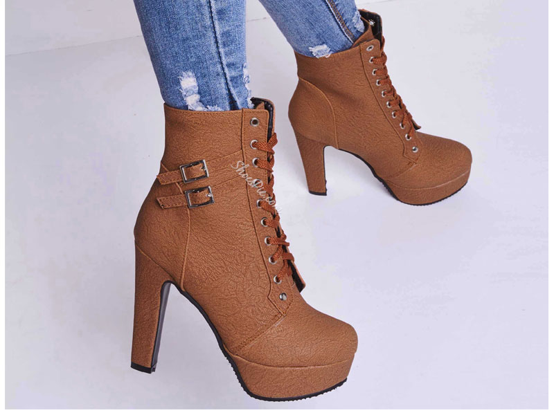 Women's Shoespie Lace up Chunky Heel Ankle Boots