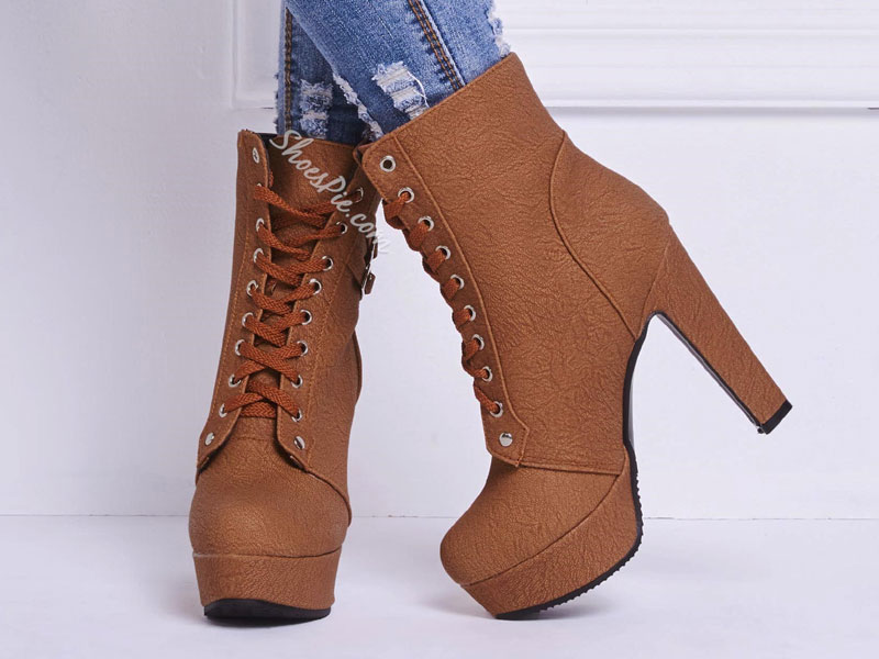 Women's Shoespie Lace up Chunky Heel Ankle Boots