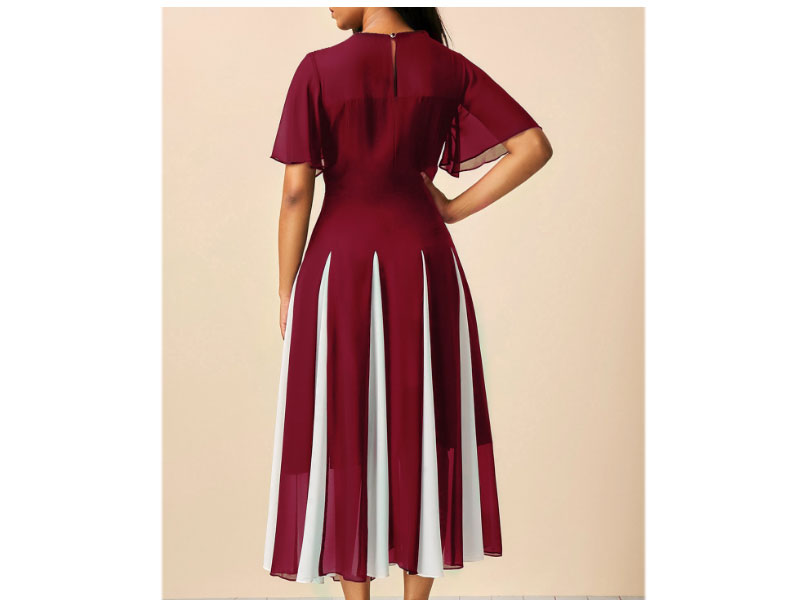 Women's Modlily Design Round Neck Short Sleeve Wine Red Dress